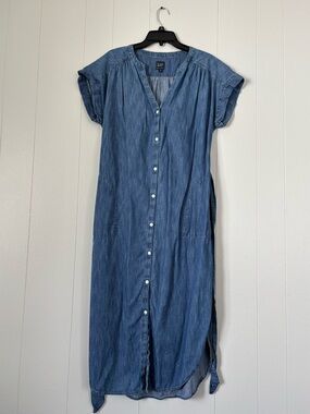 GAP Chambray Denim Shirt Dress Medium Tie Waist 100% Cotton Cottagecore Whimsy